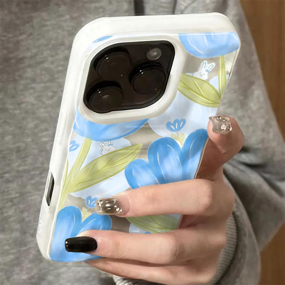 

Милый мультяшный пастельный цветочный чехол-кролик для iPhone 17 16 15 14 13 12 11 Pro Max Plus 17 Air Простой чехол с мятой текстурой iPhone 13
