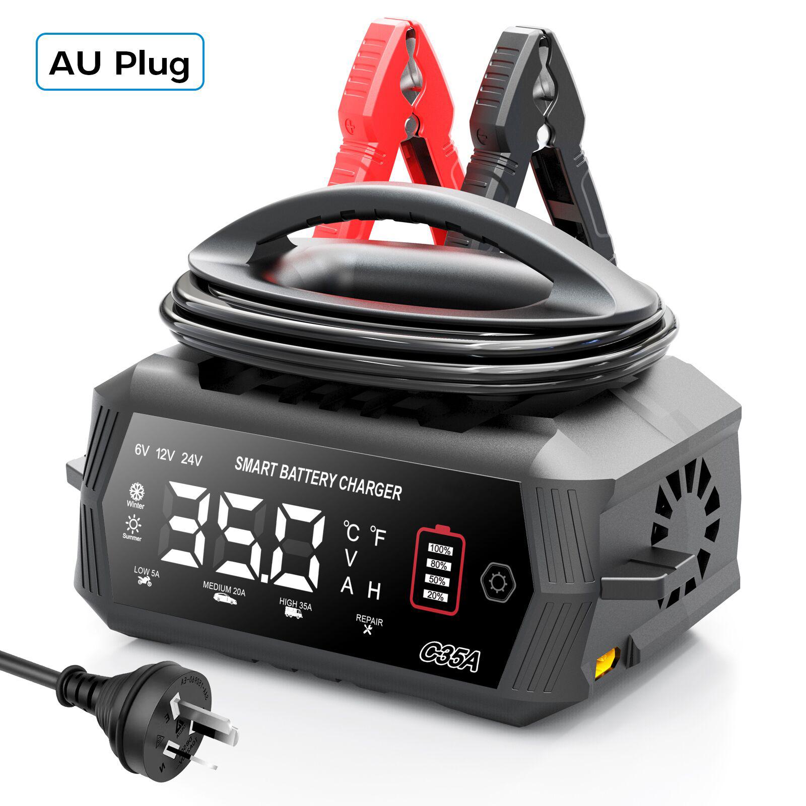 New 35A 6V/12V/24V LiFePO4 Car Battery Charger for Lithium AGM GEL Lead-Acid Battery Charger for Car Motorcycle Maintainter 35A AU PLUG