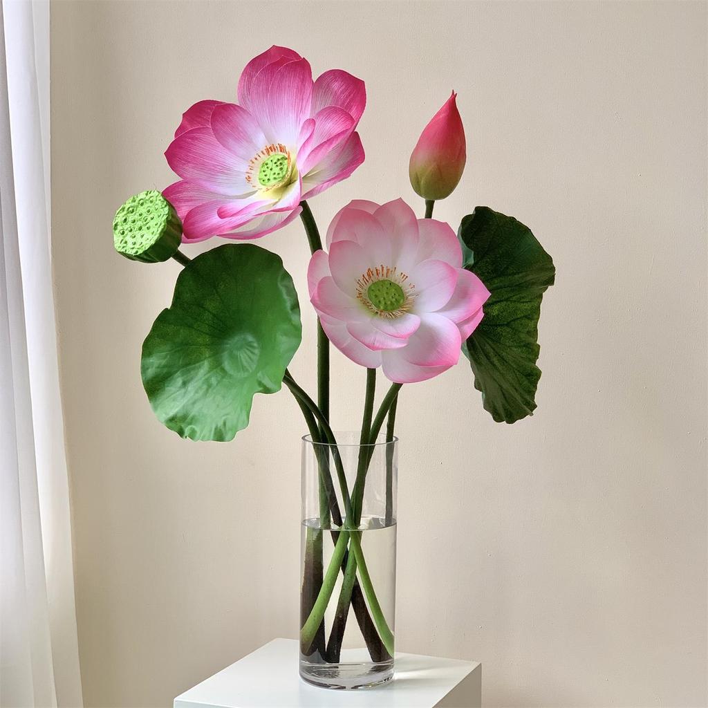 Realistic Lotus & Leaf with Stem Props - Artificial Water Lily Arrangement for Living Room Decoration
