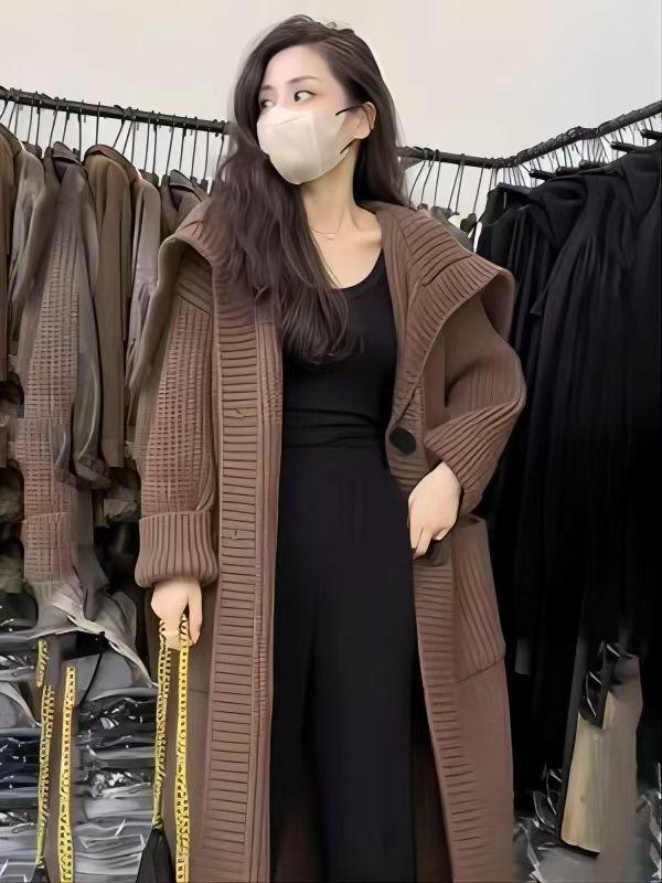 Women's Mid-Length Knit Lapel Sweater Coat - Autumn/Winter Loose Style