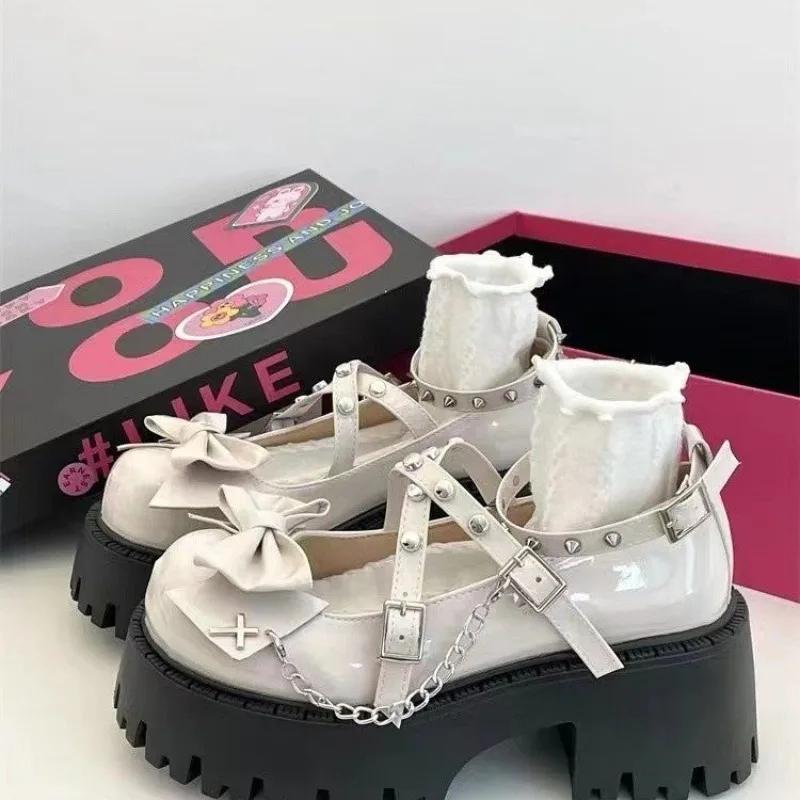 Fashion Women Mary Jane Shoes Lolita Solid Color Spring 2024 Hot Sale Fashion Butterfly Knot Outdoors Thick with Non-slip Female Shoes