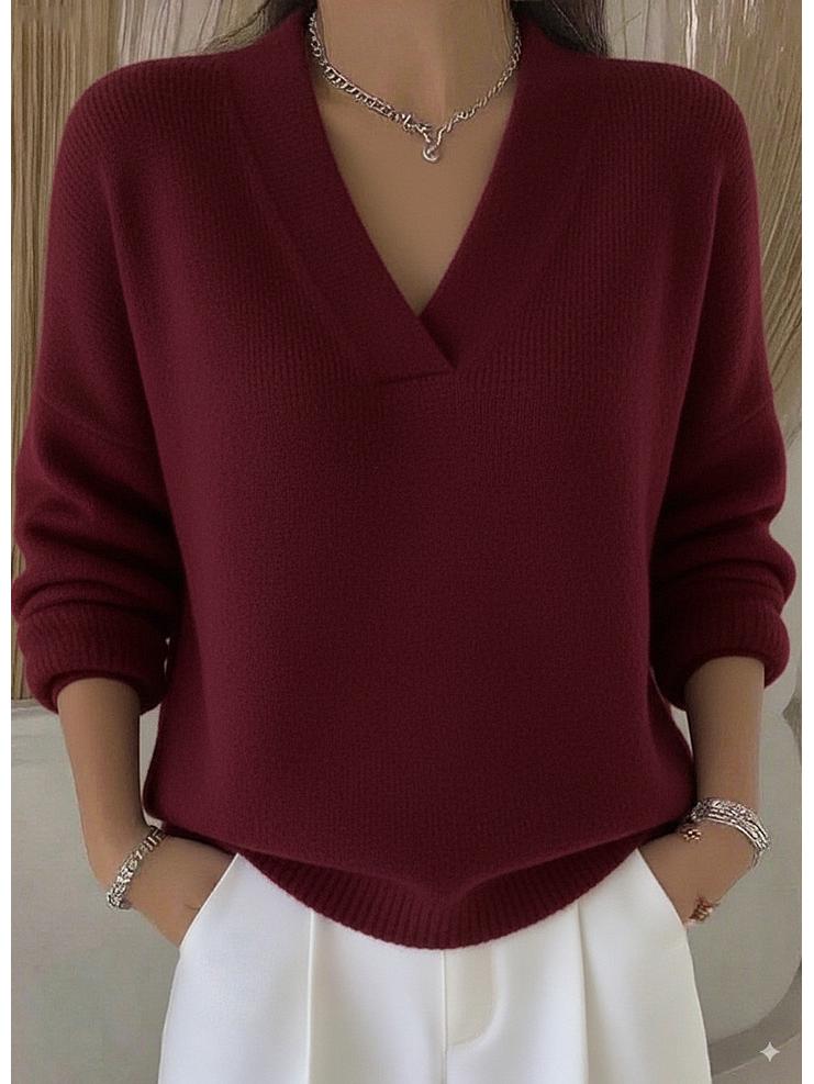 2025 V-Neck Loose Knit Sweater: Women's Casual Solid Color Fashion for Autumn/Winter