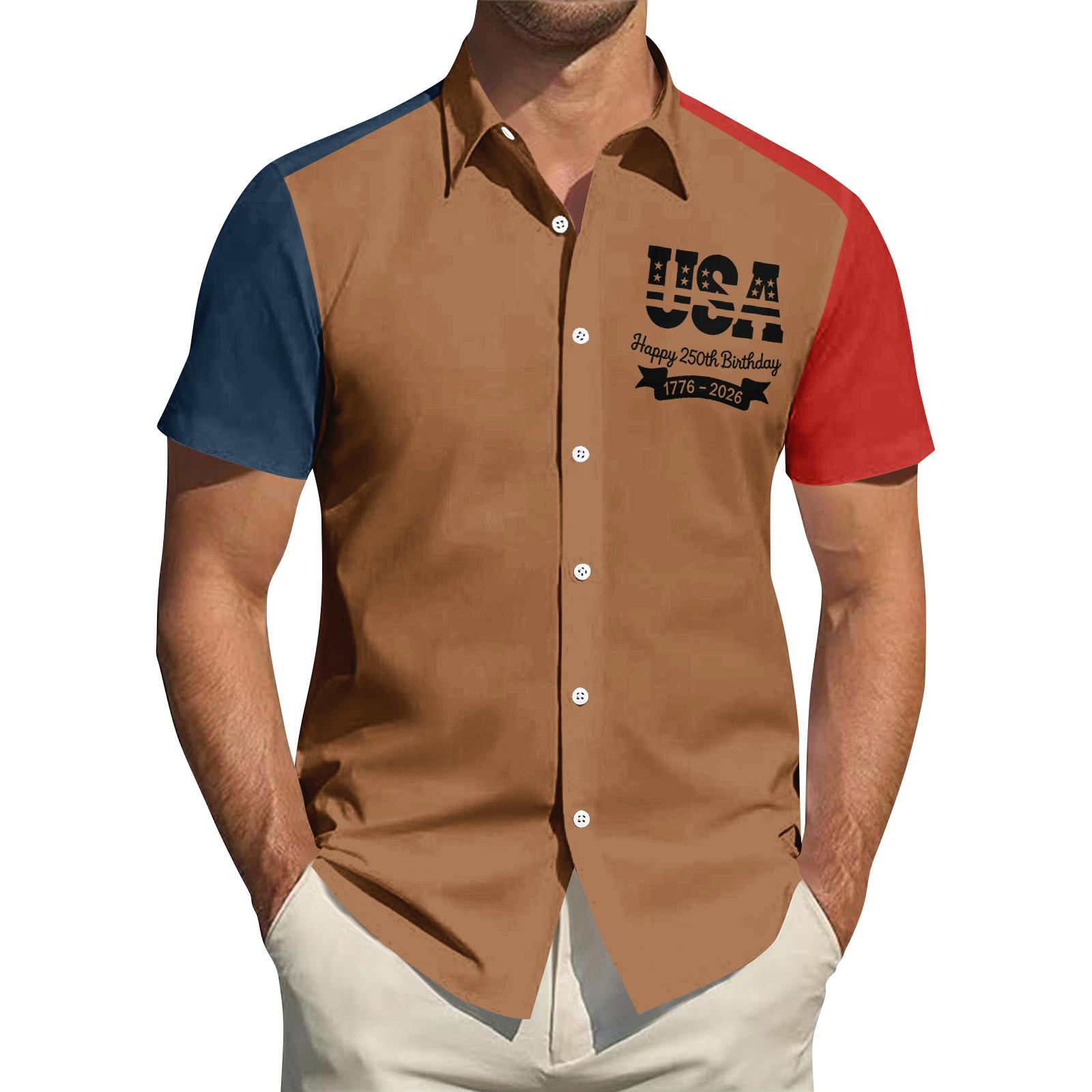 

Men s Independence Day Printed Collared Top Men s Casual Sports Short-Sleeve Shirt XXXL кофейный