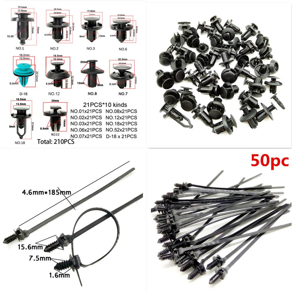 210 Mixed Size Plastic Clips+50 Pcs Fasteners Bumper Fender Liner Retainer Rivet