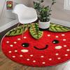 Strawberry Smile Round Rug Flannel Red Green Cute Fruit Design Bathroom Kitchen Entryway Non Slip Soft Floor Mat Kids Gift