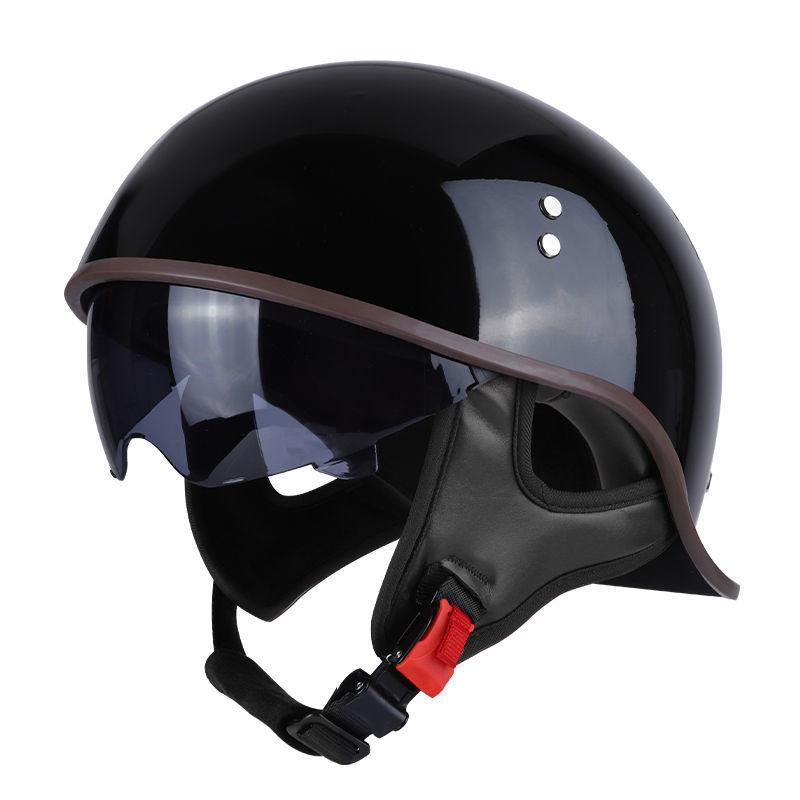 Motorcycle Helmet Men's Summer Half Helmet Retro Women's Electric Car, Locomotive Lightweight Scoop Helmet with Endoscope