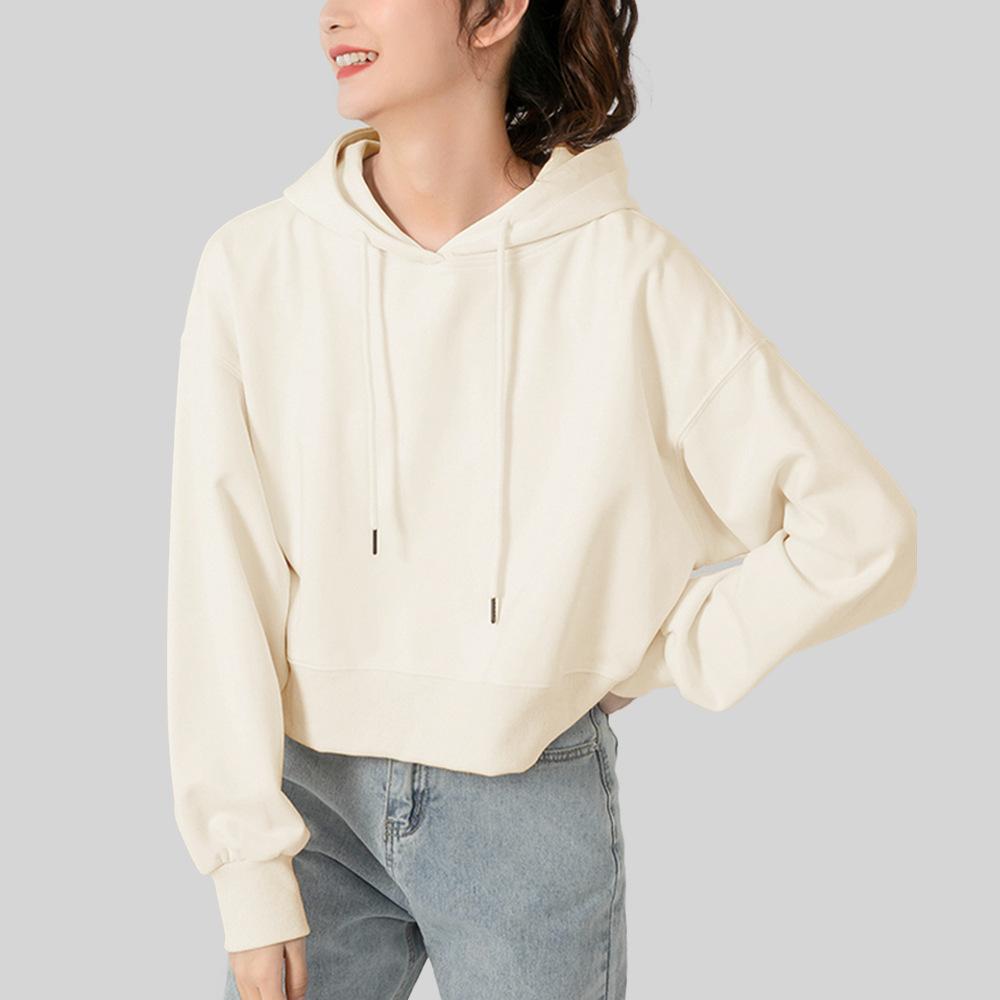 Women's Sweatshirt Fashion Cropped Hoodie Top Casual Short Solid Color Pullover