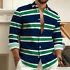 Men's striped long-sleeved shirt, outdoor street style casual shirt for men, fashionable lapel men's top, comfortable fabric.