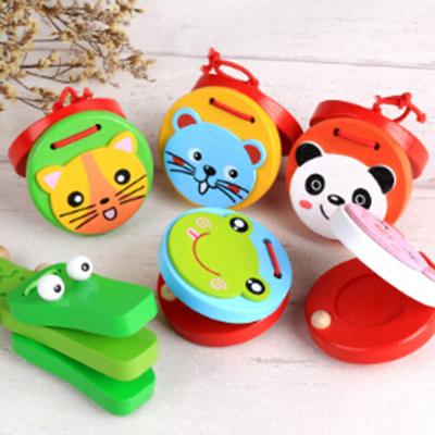 Kids Cartoon Wooden Castanets Music Instruments Baby Clapper Handle Musical Instruments Toys Educational Toys For Children