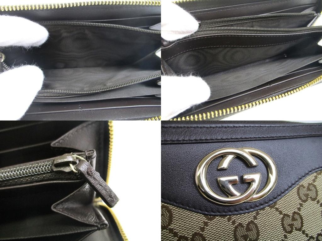 Autentisk GUCCI GG Brun Canvas og Lær Rund Glidelås Lang Lommebok #a554 Oppusset