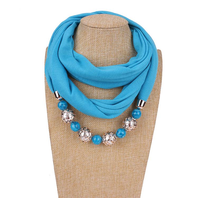 Chic Chiffon Infinity Scarf with Beaded Necklace – Women’s Vibrant Solid Color Fashion Accessory