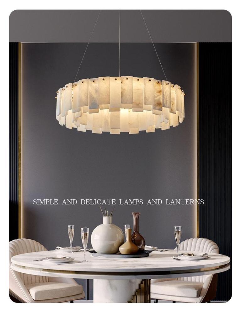 Elegant Spanish Marble Chandelier - All-Copper Luxury Lighting for Living Room, Restaurant, or Bedroom