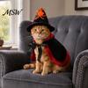 Halloween Pet Outfit Stars Moon Spiders 1 Set Cat Witch Costume, Black Cape And Wizard Hat, Dog Hat Cloak Star Pointed for Cats Small Medium