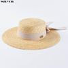 Nouveau Chapeau d'Été à Large Bord en Paille de Blé pour Femme Chapeau Panama avec Ruban et Nœud pour les Vacances Derby Audrey Hepburn
