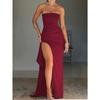 Strapless Backless High Split Maxi Dress For Women Black Off-shoulder Sleeveless Bodycon Club Party Long Dress Clothes