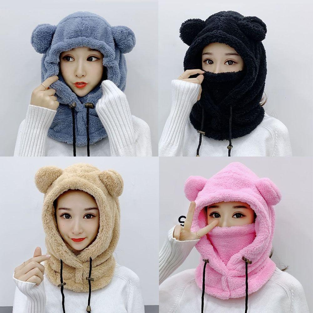 Windproof Winter Hats Balaclavas Mask Earflap Earmuff Cold Weather Bear Ear Hat  Women Girls