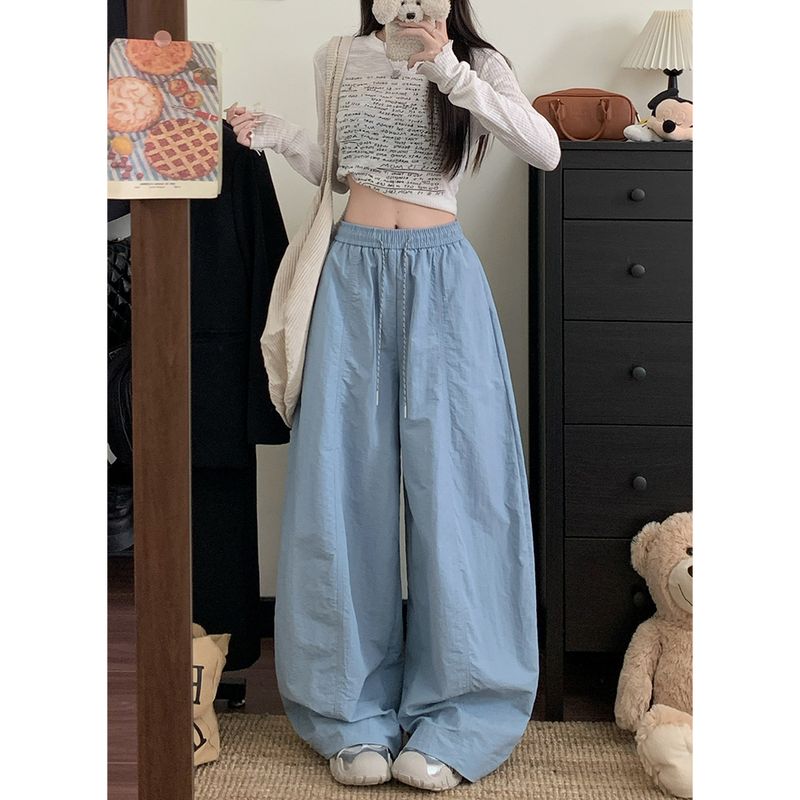 Kumikumi Idle Style New Arrival Elastic Waist Drawstring Casual Pants Women's Autumn Low Waist Loose-Fitting Mopping Pants Pants