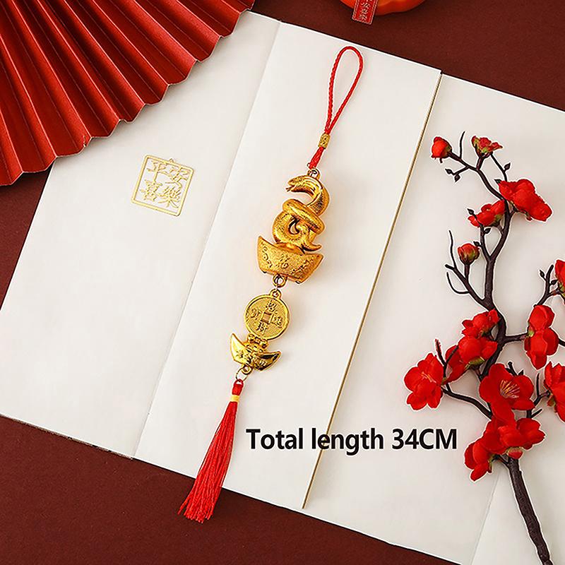 1Pc 2025 Year Of The Snake Gold-Plated Plastic Zodiac Snake Pendant Lucky Mascot Home Car Hanging Ornaments