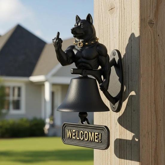 Middle Finger Muscle Dog Doorbell Vintage Puppy Welcome Door Bell Home Office Entrance Decorative Bell Pet Lover Gift