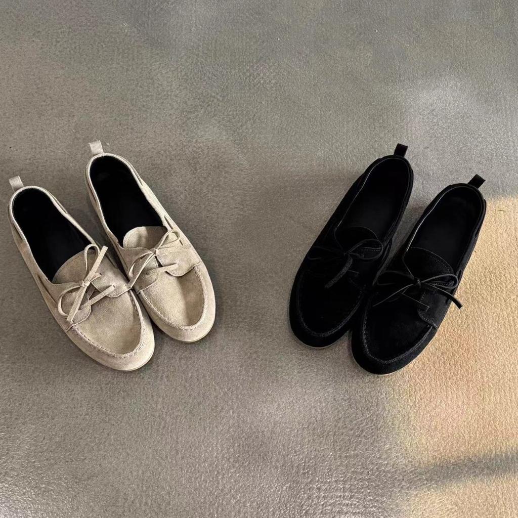 Sheepskin Version~ Genuine Leather Flat-bottomed Retro Lace-up Single Shoes Women's 2025 New One-pedal Lazy Loafers Small Leather Shoes