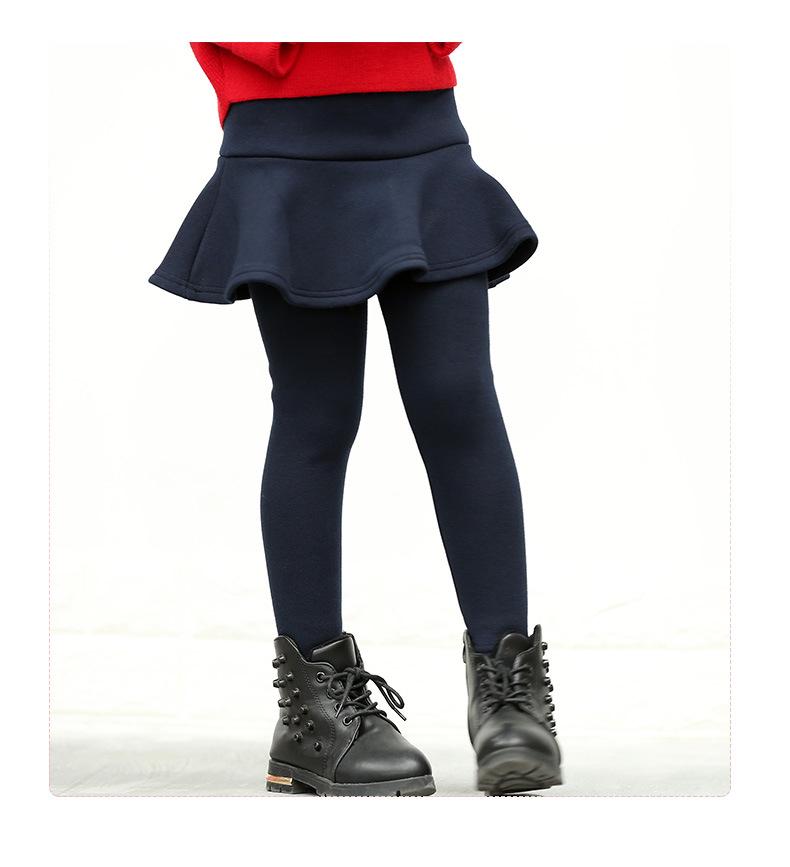 Girls' Winter Fleece-Lined Skirt Leggings - Thick Pure Cotton, Solid Colors, for Middle and Large Children