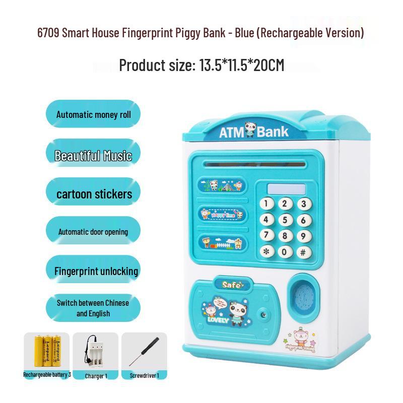 Children's Electronic Safe Toy with Fingerprint Unlock and Rolling Money Feature