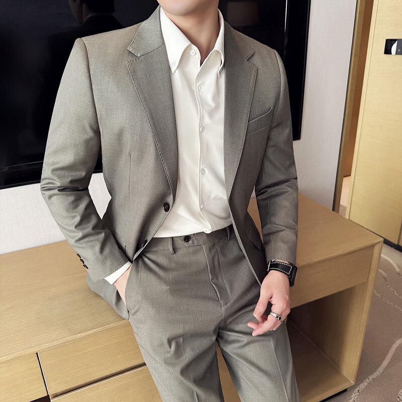 Hengyuanxiang Men s Thin Italian Wool Business Suit with Elastic Waist Trousers 58/4XL