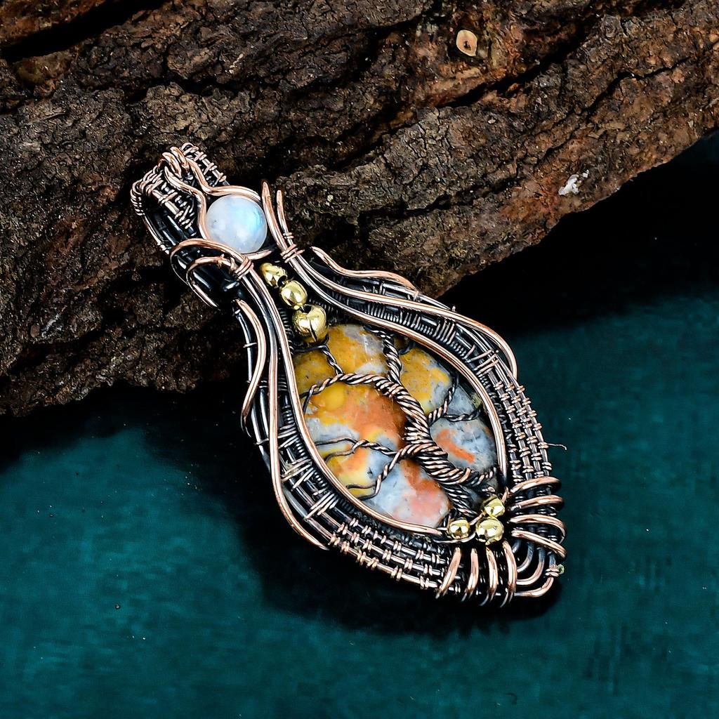 Maligano jasper pendant handmade tree of life jewelry copper wire wrapped pendant gemstone jewelry rainbow moonstone pendant gift for father