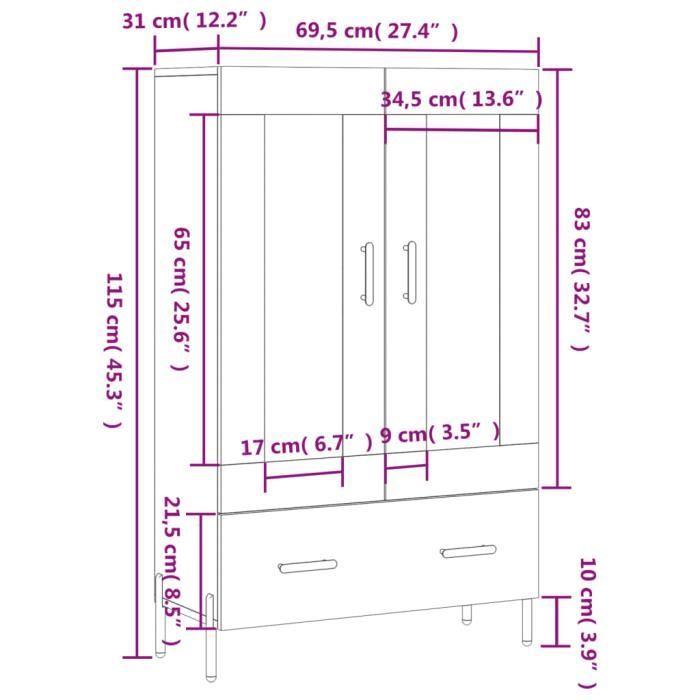 VidaXL Buffet haut sonoma gris 69,5x31x115 cm bois d'ingénierie 828314