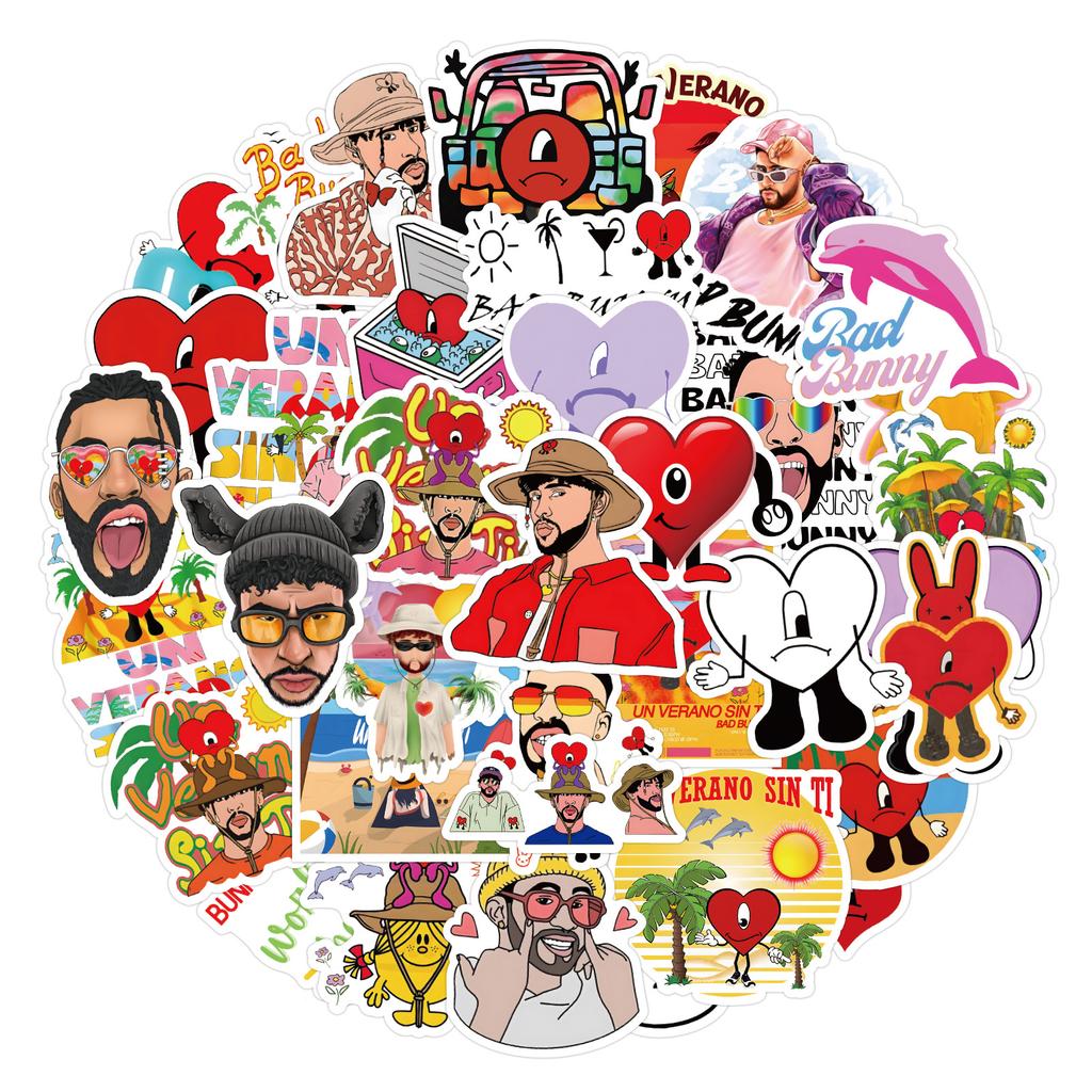 50 New Bad Bunny Graffiti Stickers Decorate Electric Car Guitar Water Cup Waterproof Stickers