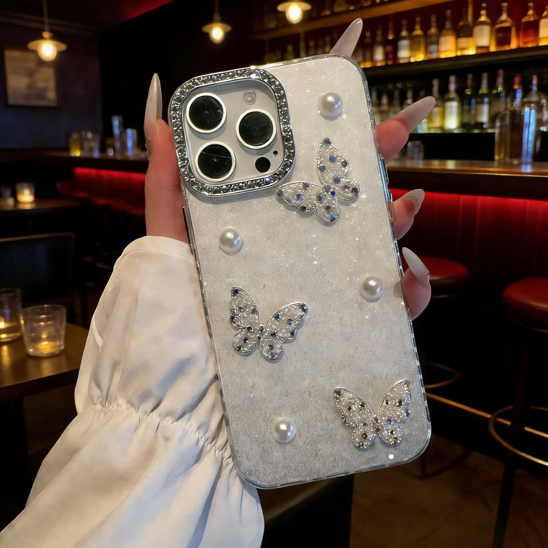 Pearl Butterfly iPhone Case for Apple 17 Pro Max/iPhone 16/15 Plus - Light Luxury Socialite Style iPhone 16