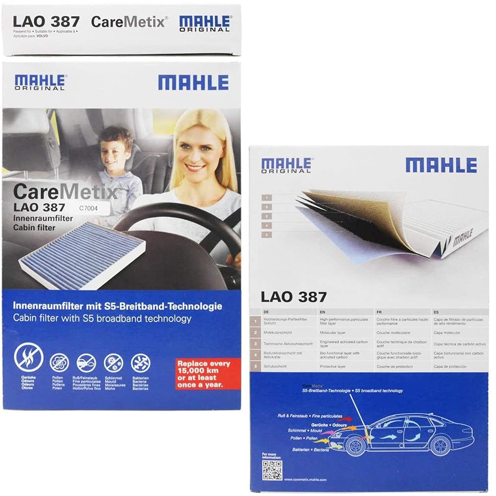 MAHLE Air Conditioner Filter - Antibacterial, Antiviral, for Volvo S60 S80 V60 V70 XC60 XC70 T3 T4 T5 T6 D4 Cross Country T5 2.5T 3.2 3.2SE V6 Drive-e