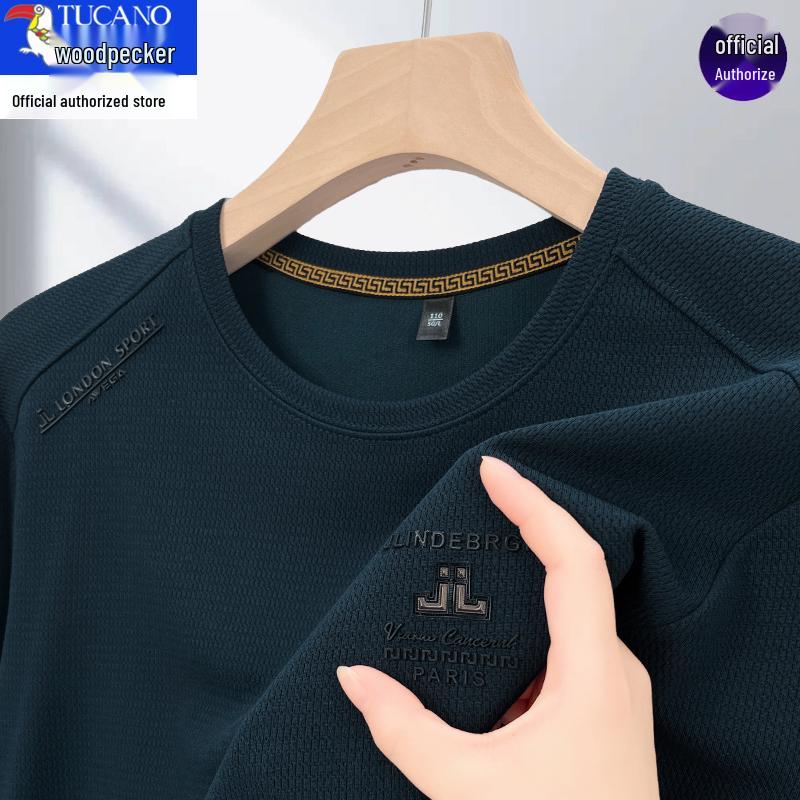 Woodpecker Men's 2025 Fleece-Lined Crew Neck Long Sleeve Sweatshirt for Autumn/Winter