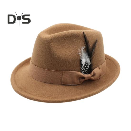 

Мужская фетровая шляпа с перьями и бантом, винтажная фетровая шляпа с короткими полями, однотонная женская панама 1920-х годов, мягкая шляпа для повседневного ношения хаки