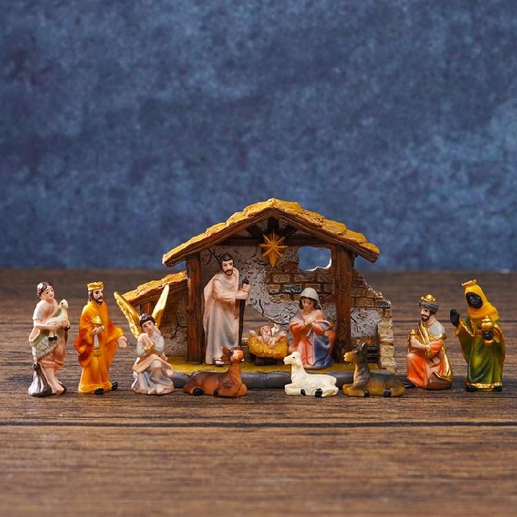 Weihnachts Krippenfiguren Harz Krippe Heilige Familie Krippenszene Statue für Weihnachten Innen Haus Tischdekorationen