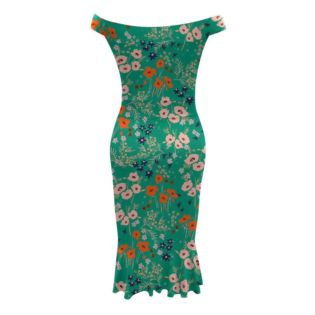 Women's Sexy Loose Plain Off Shoulder Open Back Slit Ruffle Back Zipper Midi Dress Party Dress Cocktail Dresses