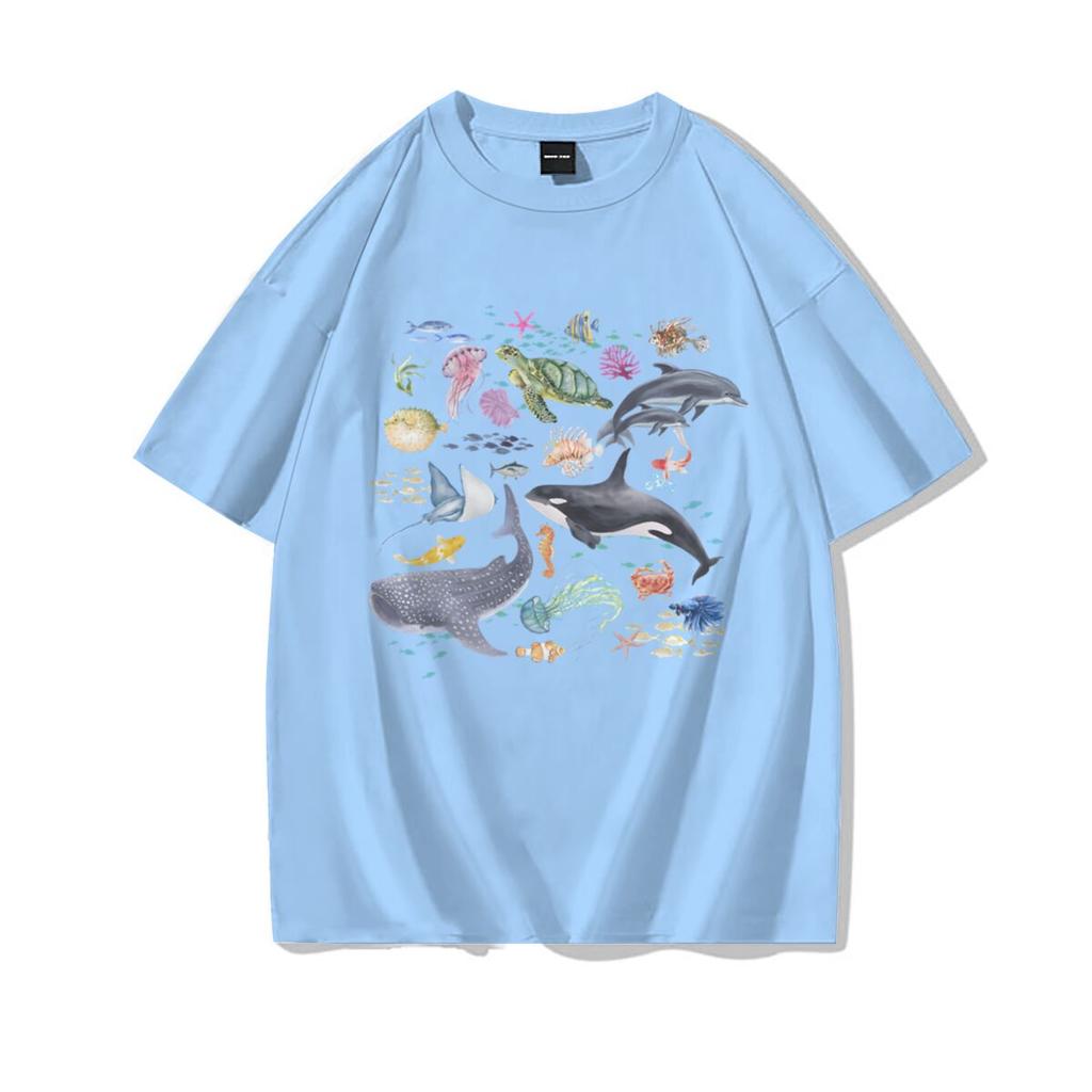 100 Cotton Tshirt For Unisex Ocean Animals Graphic Casual Top Sea Lovers Harajuku Hip Hop T Shirt New Fashion Girls Clothing