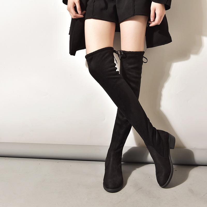 Over-knee Boots Women's Autumn and Winter New Warm Over-knee Rear Strap Thick Heel Medium Heel Thin Boots Trendy Boots