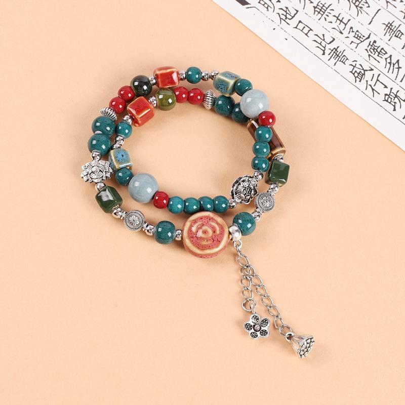 Double-layer stacked ceramic beaded bracelet men's and women's retro literary niche bracelet accessories