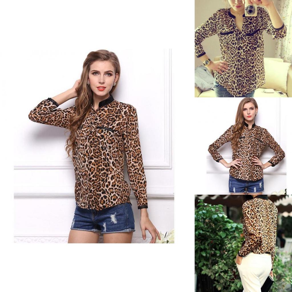 Wonderful New Women Leopard Print Chiffon Long Sleeve Slim Casual Blouse For Elegant Style