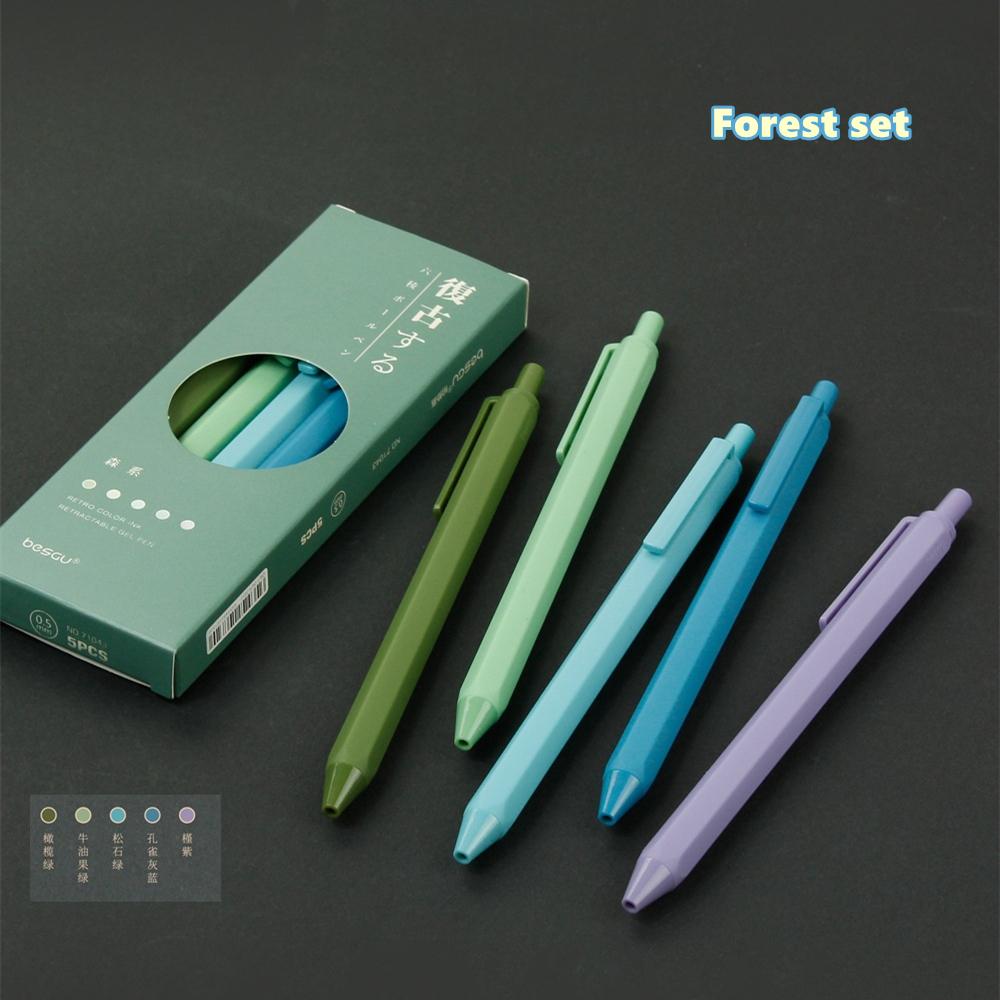 5 db-os retró színes tintás visszahúzható zselés tollkészlet kattintással, hatszögletű hordóval, tejtermék-író jegyzettömb, irodai iskolai toll