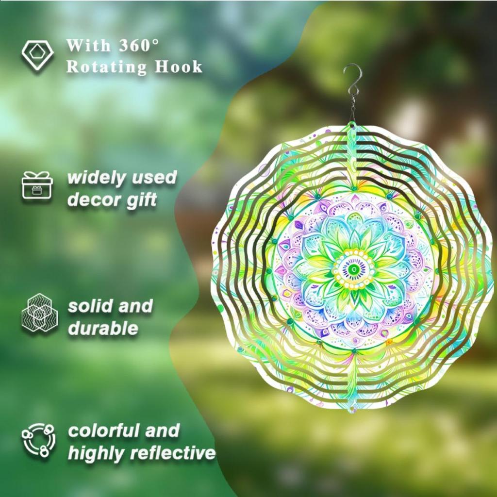 10-calowy Metalowy Kwiat Mandala Wiatrak Żywy Wiszący Dekor do Ogrodu Patio Na Zewnątrz Hak 360 Stopni Elegancki Prezent na Wiosnę Lato Jesień