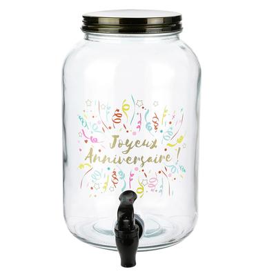 [R2530] - Mason Jar Glass Fountain 'Happy Birthday! ' - 26x16cm (3. 5 Liters)