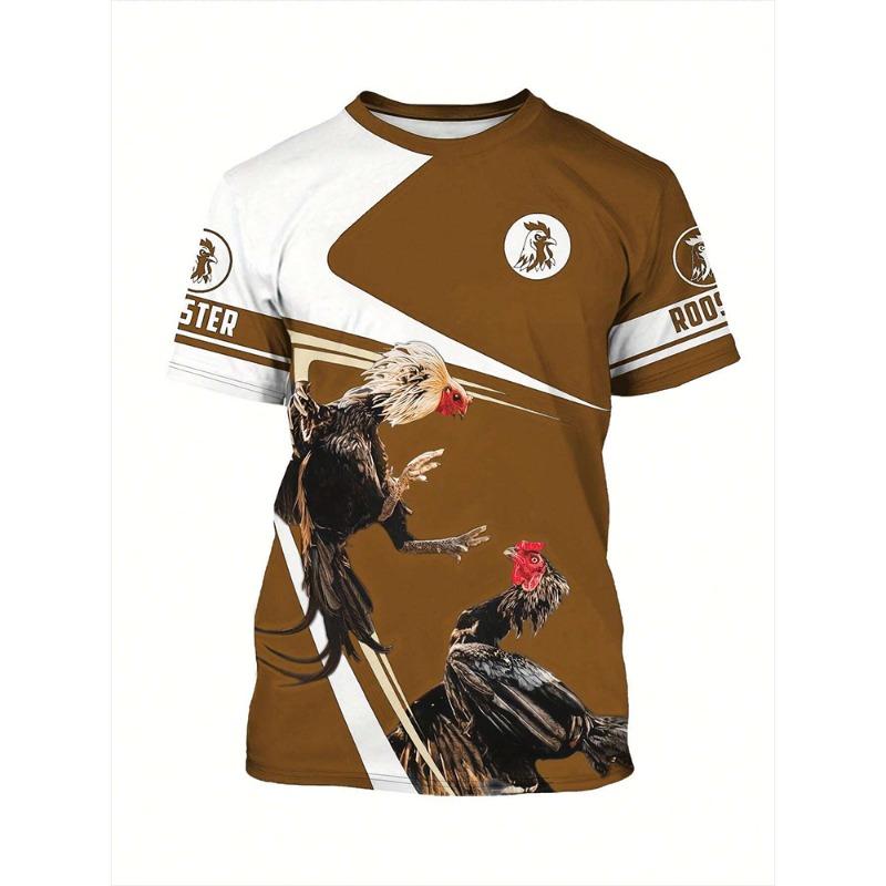 Sommer Tägliches Freizeit Herren T-Shirt Outdoor Street Kurzarm Personalisiertes Mexikanischer Hahn Kampf Print Herren Rundhals T-Shirt
