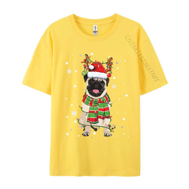 Vintage T Shirt Unisex Cute Pug Dog Christmas Lights Funny Xm Tshirt Fitness Cotton Unisex Tees Printing Funny T Shirts