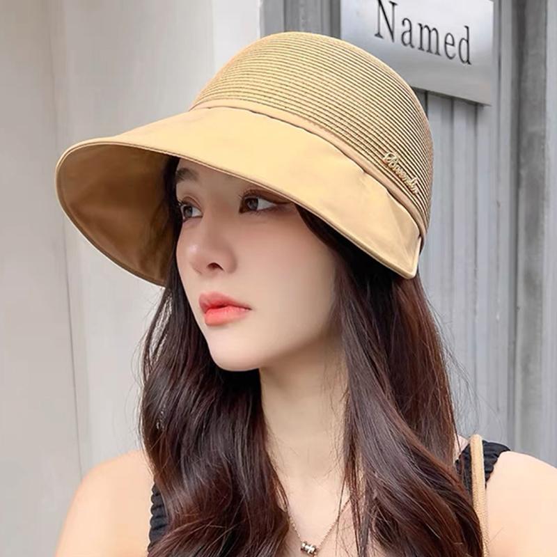 Women Summer Sun Hat Solid Color Mesh Breathable Wide Brim Sunscreen Cap Ladies Girls Outdoor Travel Foldable Visor Cap