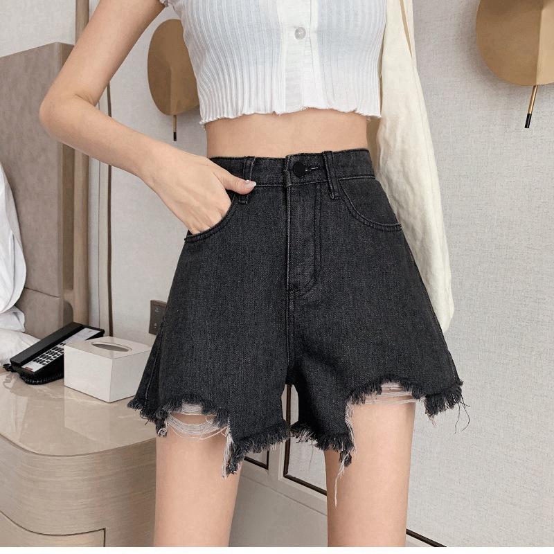 Summer Pants Classic and Minimalist Fashion Wild Hole Women Summer Loose Loose Thin Wide-legged Woolen Denim Shorts Individuality and Trendiness