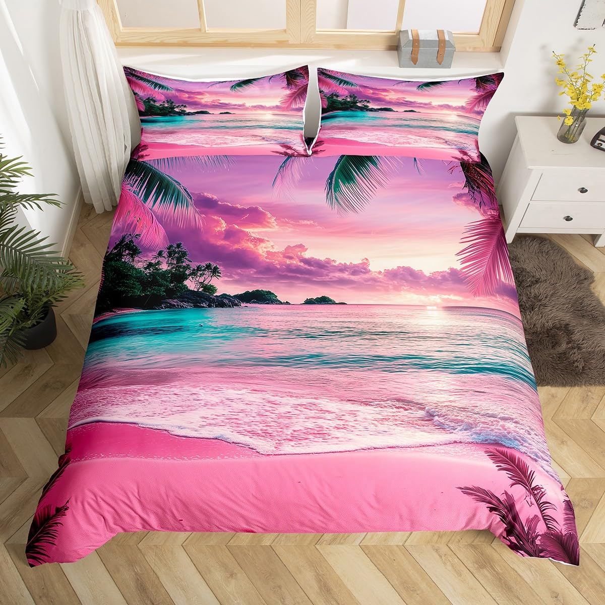 

Sunrise Sunset and Sea Duvet Cover Sets for Teens Lightweight Quilt Covers Sea Coastal Nature Pattern Bedding Set Bedroom Decor US Twin(172x218cm)