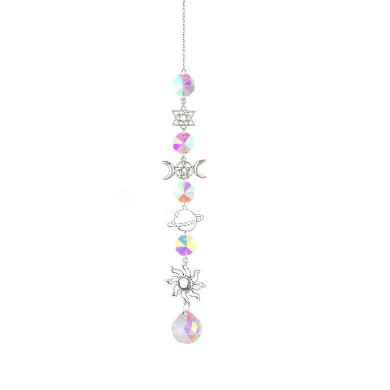 Hanging Crystal Pendant Garden Suncatcher Wind Chimes Rainbow Prism Crystal Chain for Window Drop Bell Christmas Tree Home Decor