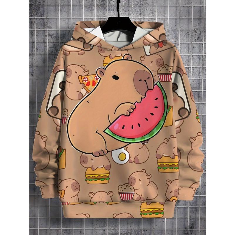 

Одежда для девочек Милые толстовки с капюшоном с принтом мультяшной капибары Осень Уличная одежда Мальчики Толстовка с длинным рукавом Тонкая толстовка с капюшоном Детский топ 150